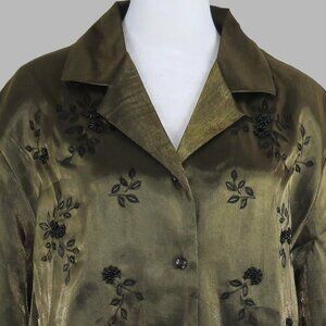 NWT Laura Scott Sleeve-Button Up Embroidered Beaded Top Size 16W (C1931)